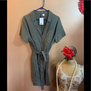 H&M Divided Olive Green Button Down Dress/Tunic XL